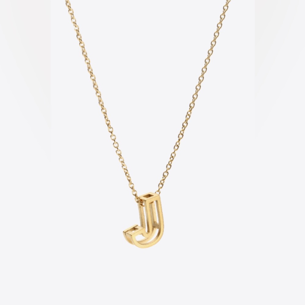 J Name Initial Alphabet Letter Pendent Gold Stainless Steel Necklace